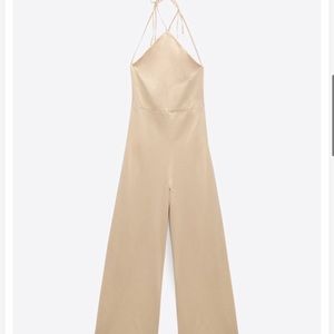 Zara long halter open back ruffle jumpsuit